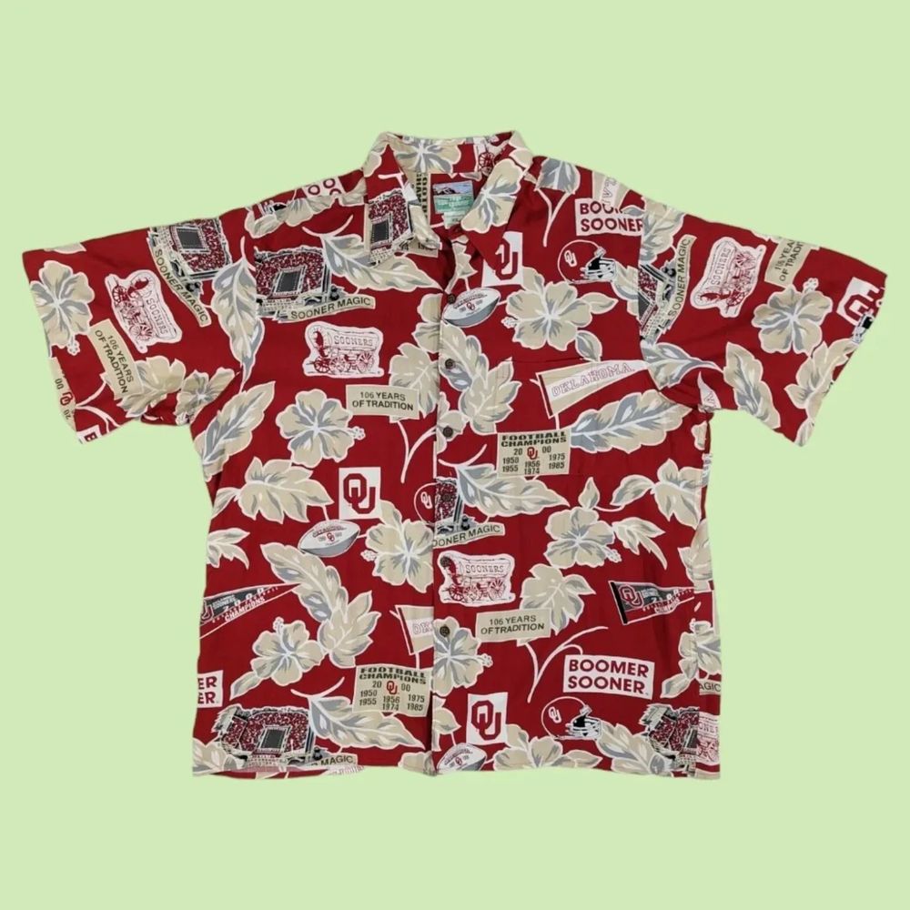 Oklahoma Boomer Sooners OU Reyn Spooner Mens XL Hawaiian Rayon SS Shirt‎